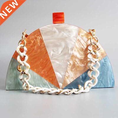 Half moon shape acrylic clasp Resin bead acetate box clutche