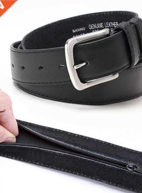 Zipper Hiding Cash Anti Theft Belt Daily Travel PU Leather W