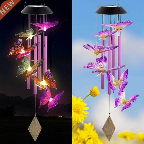 Solar Butterfly Wind Chimes Outdoor Hanging Lights Red Bird