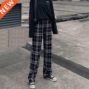 Plaid pants women's summer 2022 new high-waisted loose-fitti