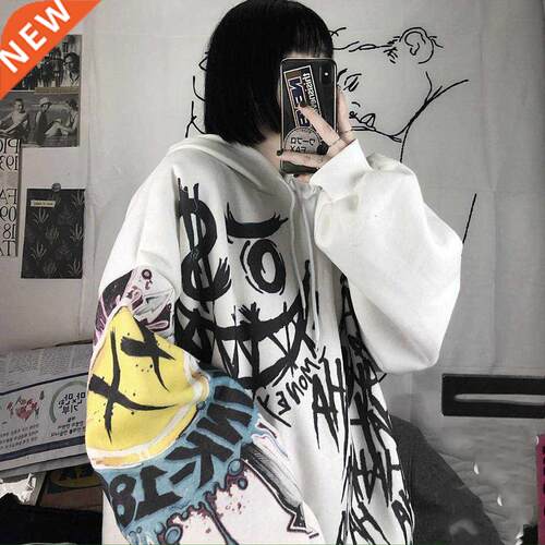 Gothic Cartoon Hip Hop Hoodies Women Japanese Funny Punk Ove