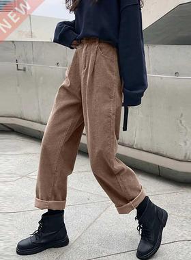 2022 New Corduroy Women's Pants Straight Casual High Waist