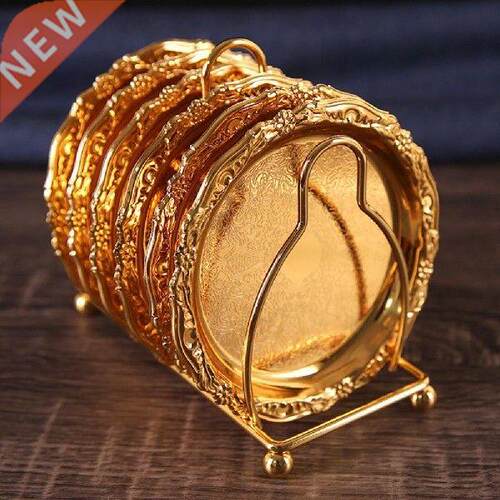 Golden Cocktail Coaster Metal Exquisite Cake Tray Set
