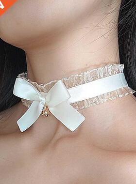 New Lace Collar Black Bells Bow Necklace 2022 Black White Cl