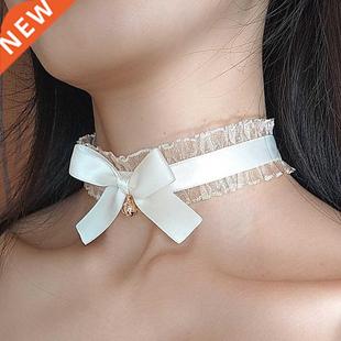 New Lace Collar Black Bells Bow Necklace 2022 Black White Cl