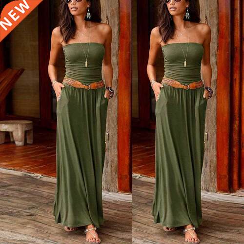 Tube Top Dress Womens Bandeau Hiday Off Shoulder Long Dres