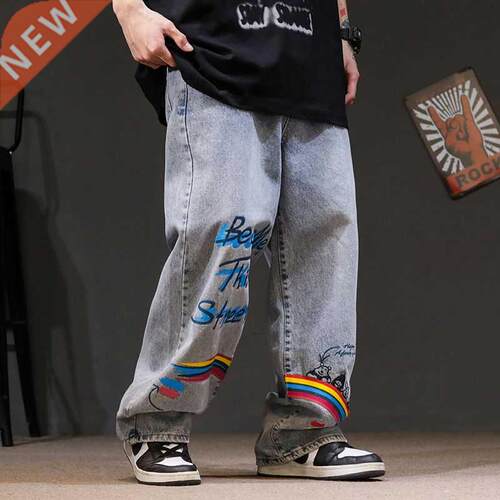 Rainbow Jeans Men Funny Blue Pants Fashion Retro Baggy Jeans
