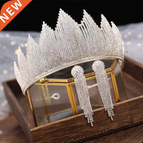 Baroque Luxury Silver Color Crystal Bridal Tiaras Crown With