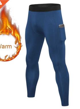 Warm Leggings Men's Tights Compression Pants With Pocket Men