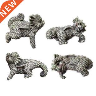 4 Pcs Drgon Grden Sttue Resin Decortion Lovely Flower