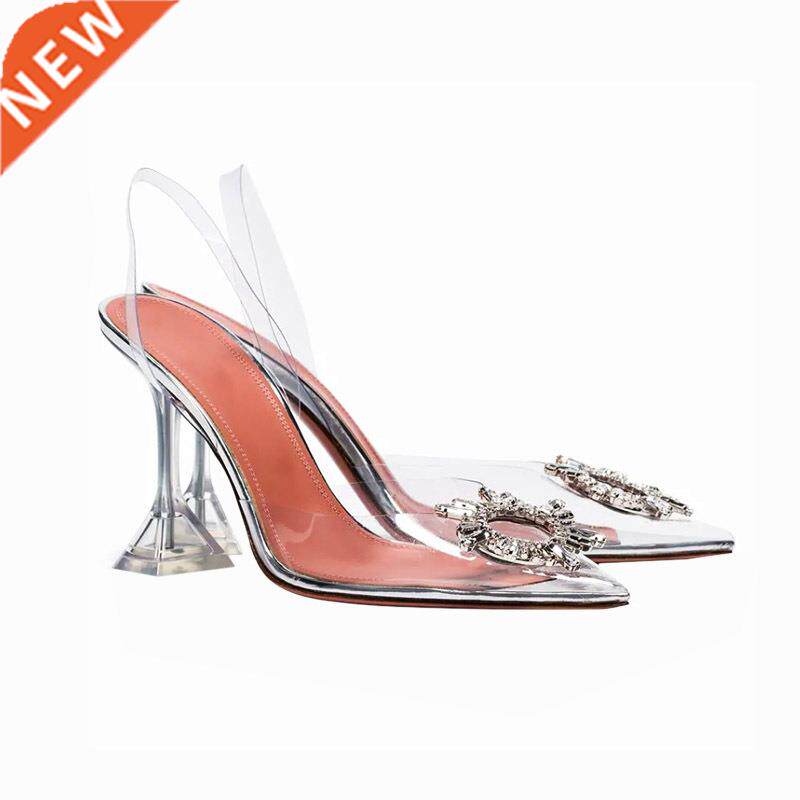 Transparent PVC Sandals Woen Pointed Clear Crystal Cup High