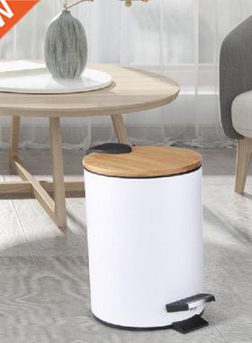 Foot-operated trash can with lid Bamboo cover Flip Step