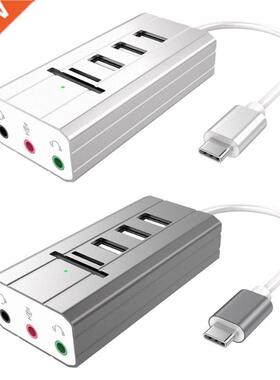 USB-C Type-C Hub to  Port USB 2.0 Hub + Headphone + Mic Por