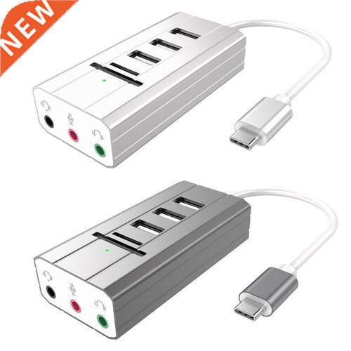 USB-C Type-C Hub to  Port USB 2.0 Hub + Headphone + Mic Por