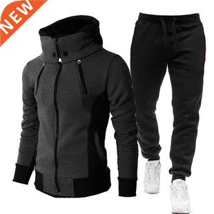 Autumn Winter Tracksuit Men Suits Casual High Callor Hoodie