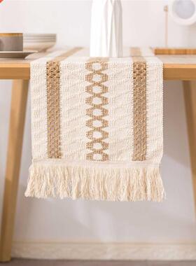 Cotton and Linen Table Runner Retro Two-color Woven Tassel