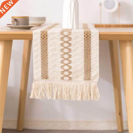 Cotton and Linen Table Runner Retro Two-color Woven Tassel