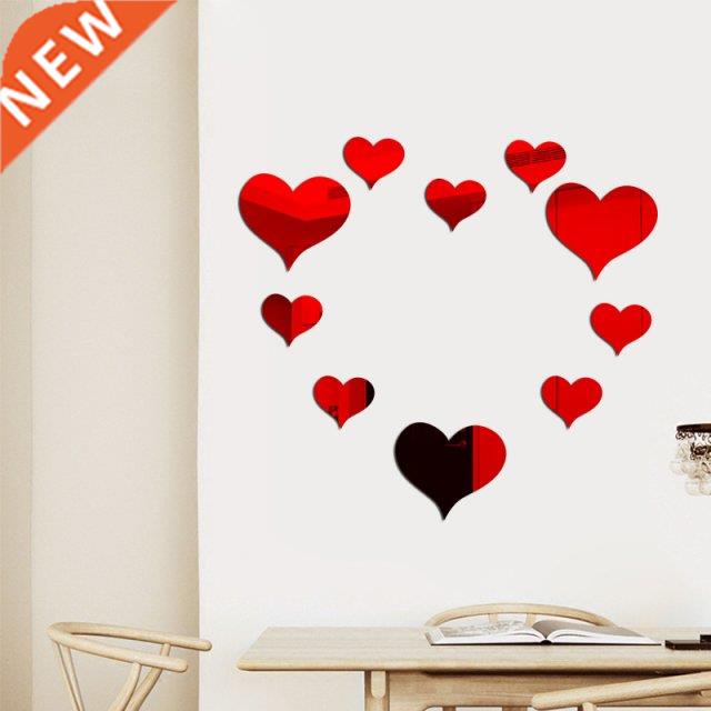 1 Set Gold Silver 3D Heart Mirror Wall Sticker Wall Decorati