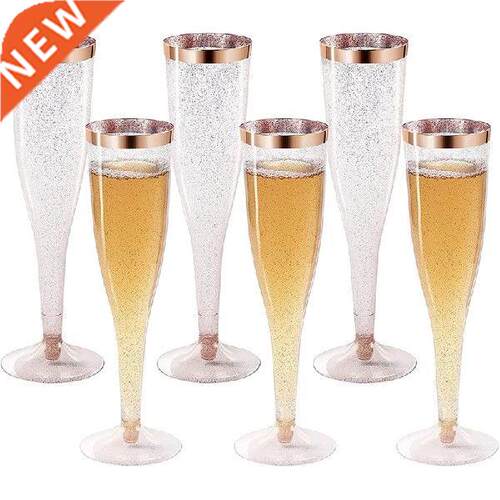 Rose Gold Glitter Plastic Champagne Flutes 6.5 Oz Rose Gold