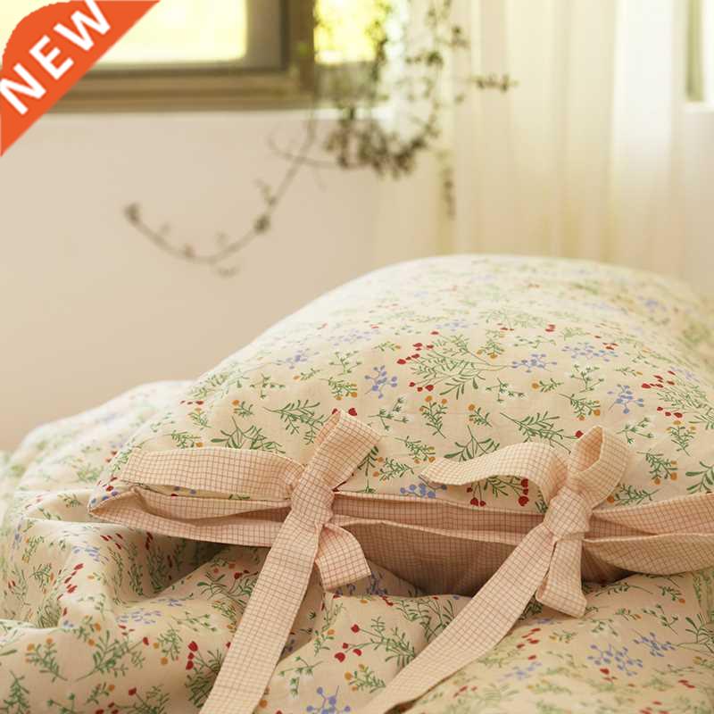 Light Apricot-Colored Korean Style Small Floral Four-Piece