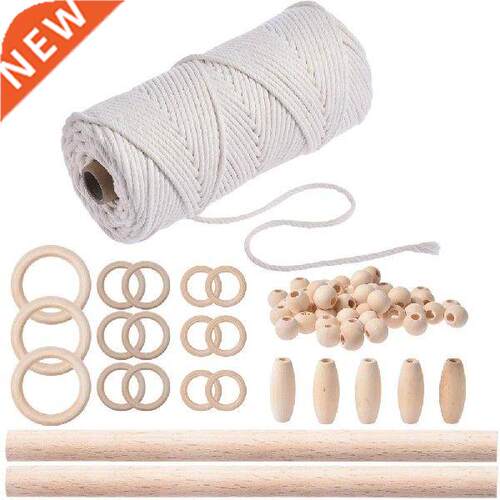 Cotton Wood Ring Macrame Kits Cord  Rope Beads Natural