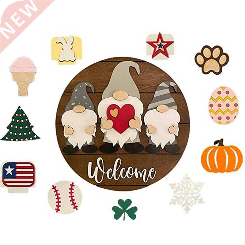 triple gnome interchangeable all season welcome sign rustic