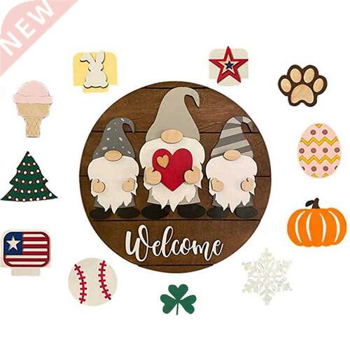 Triple Gnome Interchangeable All Season Welcome Sign Rustic