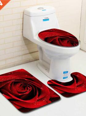 Rose Flower Printing Waterproof Non-slip Three-piece Toilet