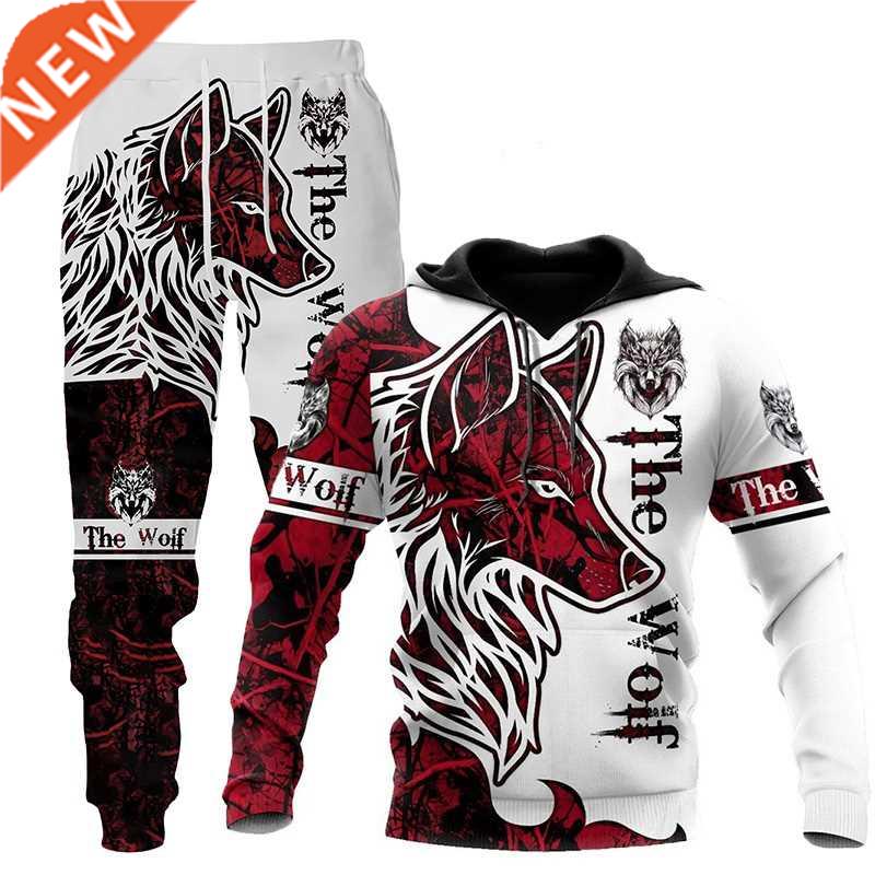 Wolf 3d Printed Hoodie Pants Suit Male Autumn and Winter Cas