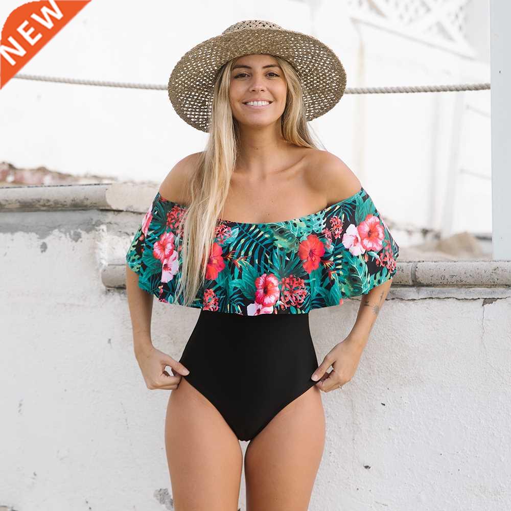 2022 One Piece Swimsuit Swimwear Women Print Ruffle Swimsuit