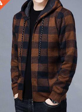 Men's Cardigan Jacket Autumn Winter Fleece Sweater Coat Men