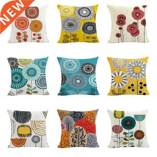 Fashion Cotton Linen Flower Pattern Throw Pillow Cushion Sea