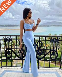 High quality Blue Two Pieces Set Bodycon Rayon Bandage Set E