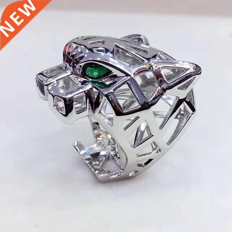 ndy Hollow Leopard Animal Finger Ring Green Eyes Hollow Pant