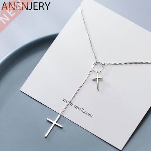 ANENJERY Fashion Simple Cross Long Chain Pendant Necklace Fa