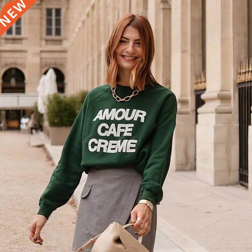 Letter Print Sweatshirt Autumn Winter Women Round Neck Long