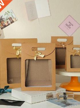 Krft Pper Bg Bow Hnd Pckging Box Window