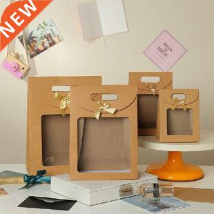 Krft Pper Bg Bow Hnd Pckging Box Window