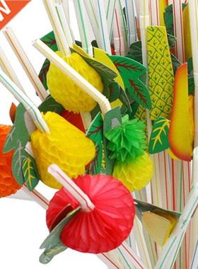 50pcs/lot 24cm 3D Party Straw Multicolor Fruit Plastic Straw