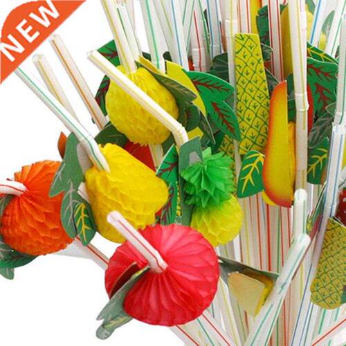 50pcs/lot 24cm 3D Party Straw Multicolor Fruit Plastic Straw