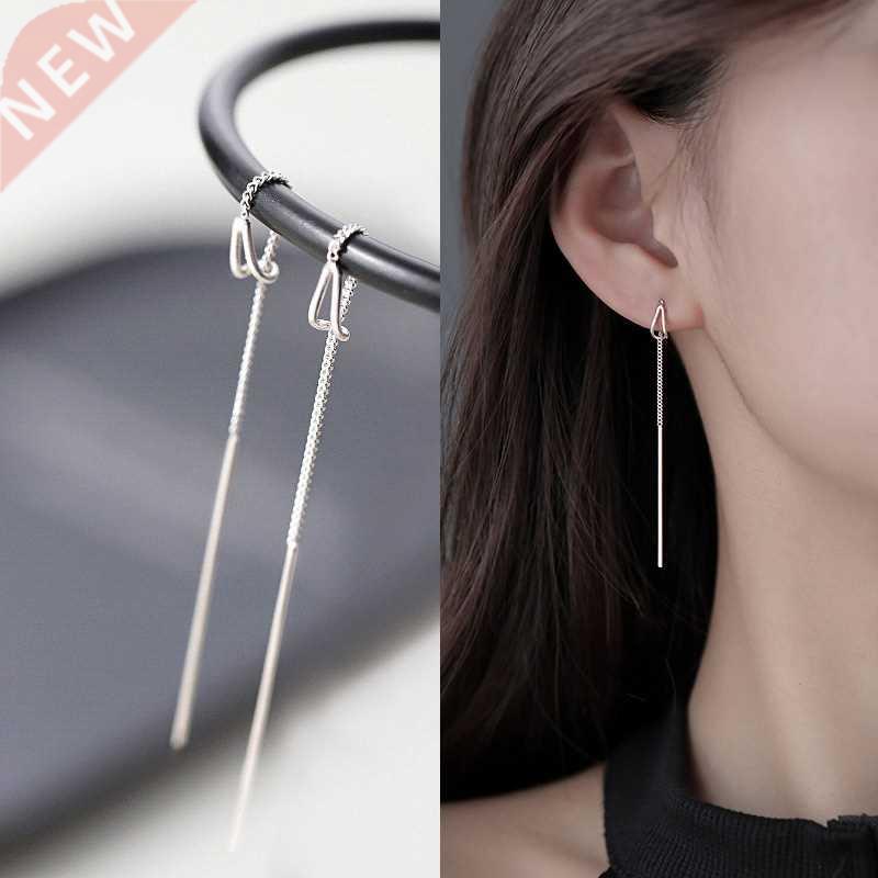 Simple Style Box Chain Tassel Drop Earrings For Women Long D
