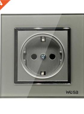 One Socket Glass Grey Desgn E Wall Socket 5V 2A Grey Temper