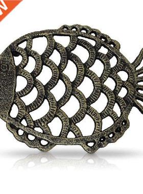 New Cast ron Fsh Trvet, 7.5X6nch Decoratve Vntage