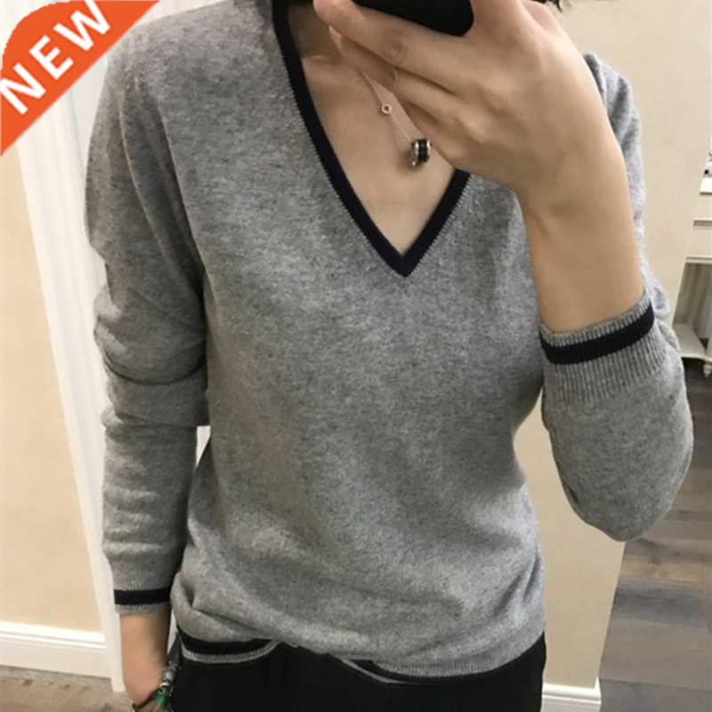 2021 autumn and winter cashmere sweater female V-neck pullov