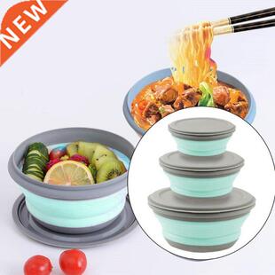 3Pcs Collapsible Silicone Bowl with Lid Set Foldable Travel