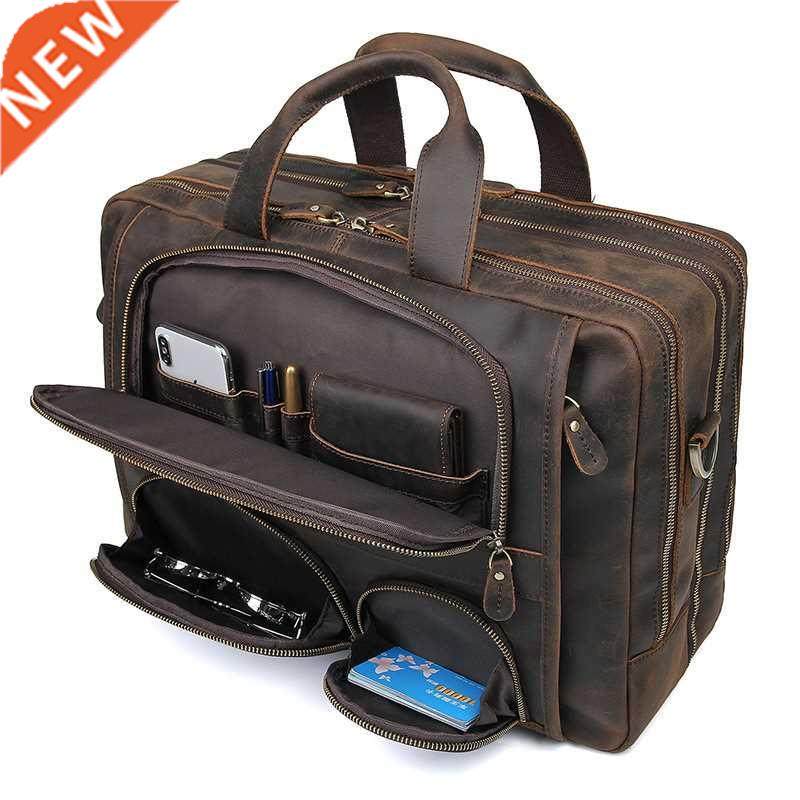 MAHEU Vintage Leather Mens Briefcase With kets Cowhide Bag O