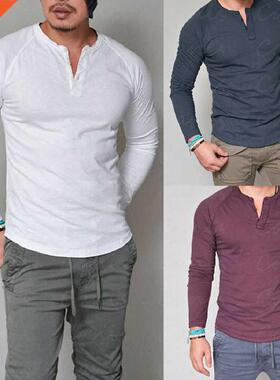 Summer Men's Slim Fit V neck Short T-shirts Casual Tops Soli