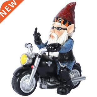 Resin Dwarf Statue Motorcycle Riding Funny Gnome Decoration