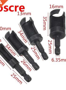 4pcs 6/10/13/16mm 6.35mm Hex Shank Woodworking Tenon Plug Cu