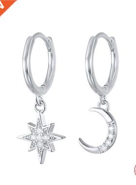Prevent Allergy 925 Sterling Silver Asymmetrical Star Moon E